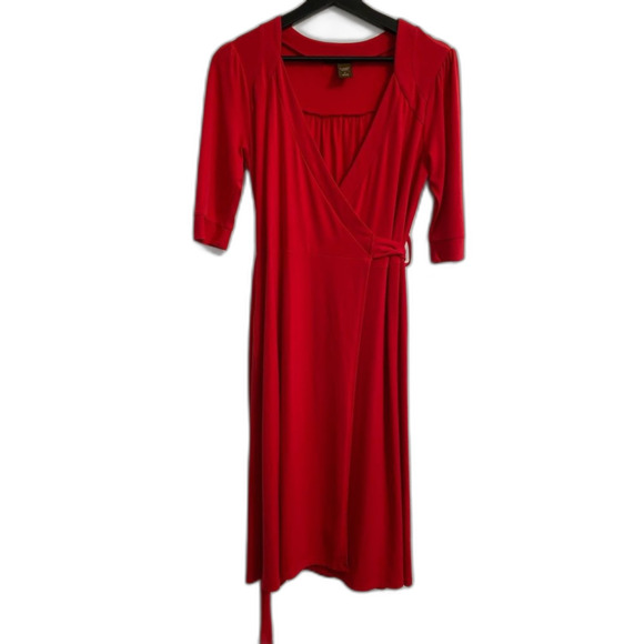 Vibrant Red Women's S Wrap Dress Bright Colorful V Neck Flattering ub1-36 - Picture 2 of 10
